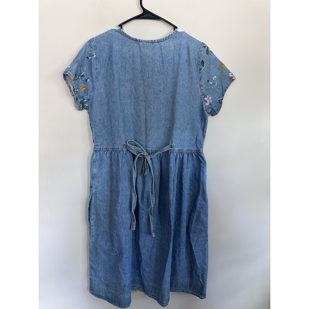 VTG 90s Studio Ease Floral Denim Dress Size 10 Blue Denim Floral Button Prairie - Picture 11 of 16